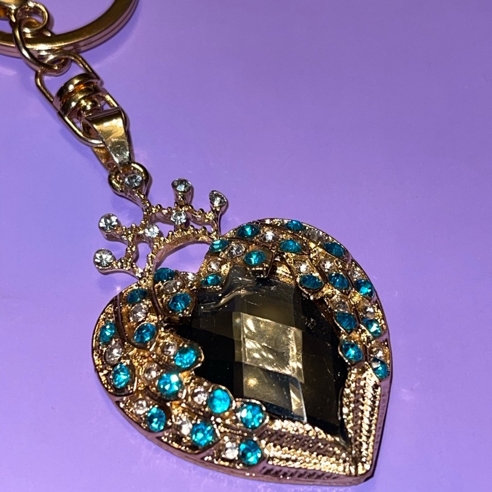 Heart Bag Charm NEW Keychain Jewelry Crown Rhinestones Sparkle Purse Bling - Picture 5 of 15